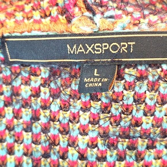 Southwestern Tribal Eyelash Sweater Hooded Cardigan Long Line MaxSport weighty L - Picture 5 of 16